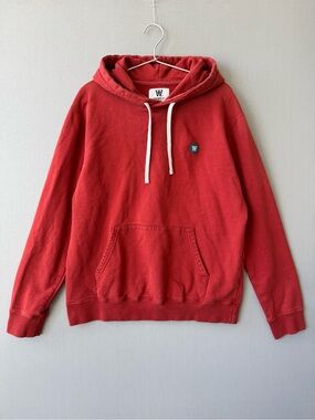 AA by Wood Wood Burnt Red 100% Cotton Hoodie with White Drawstrings - Size L